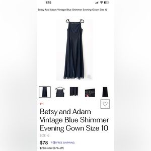 Betsy and Adam blue shimmer evening vintage gown size 13/14